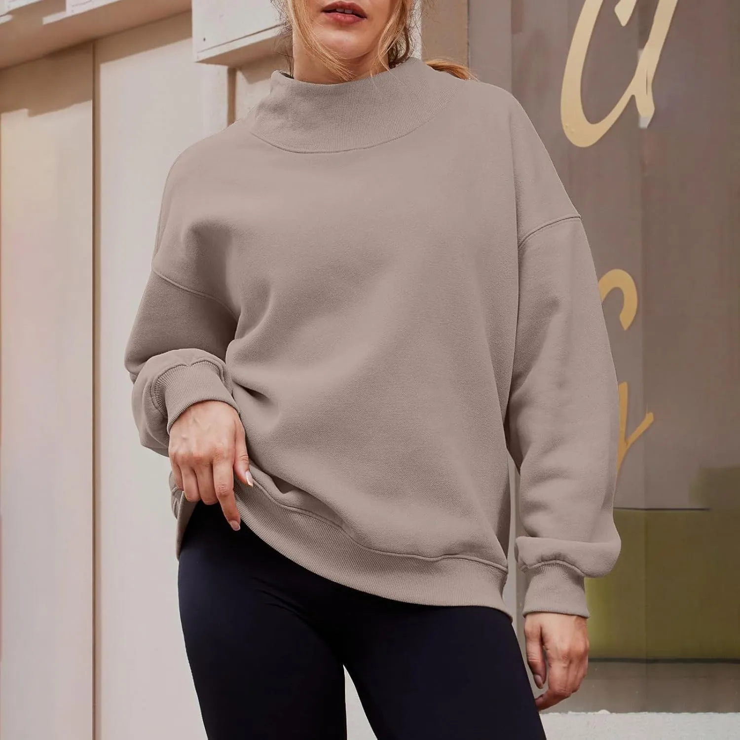 Womens Oversized Pullovers Casual Loose Turtleneck Long Sleeve Drop Shoulder Sweatshirts Fall Preppy Sports Blouse