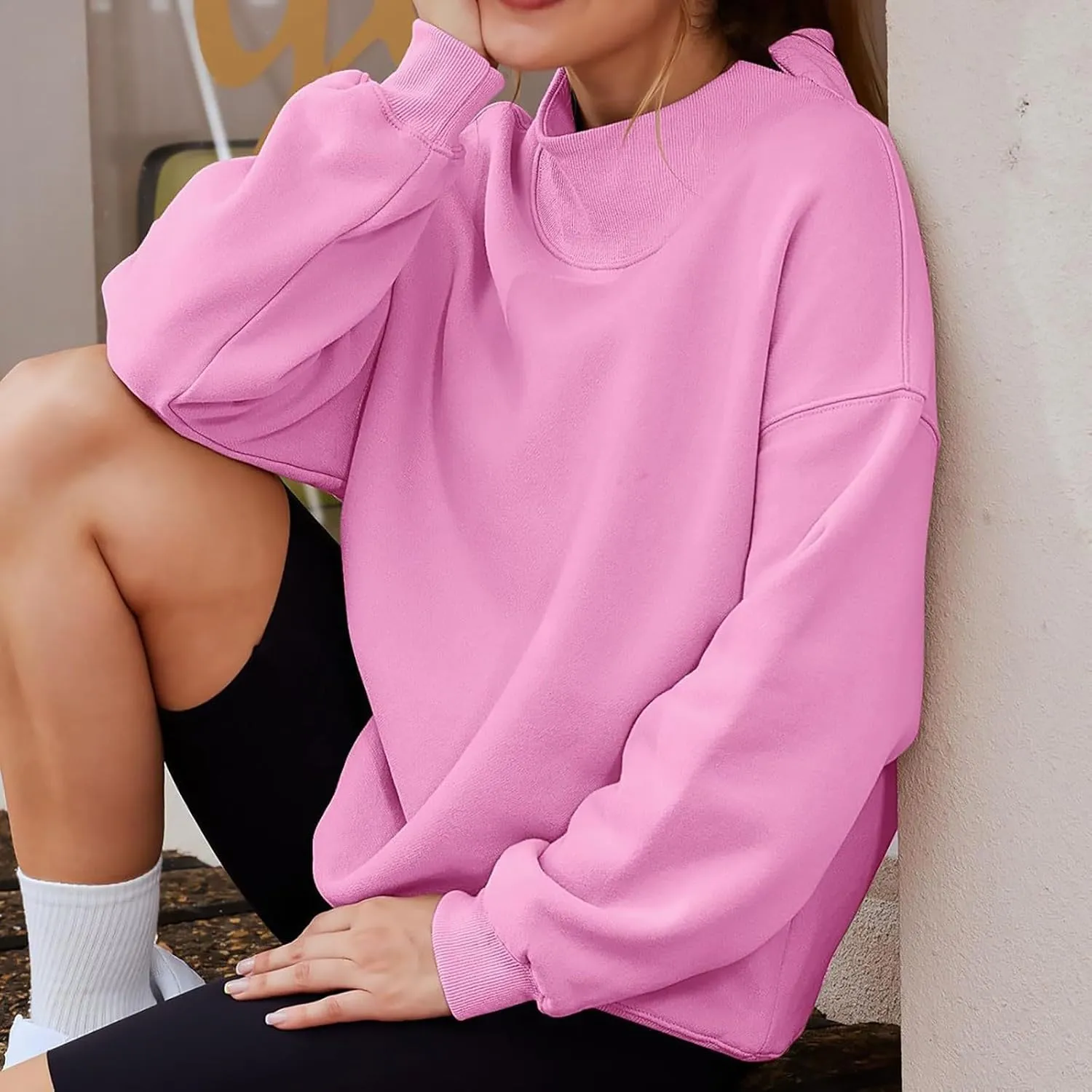 Womens Oversized Pullovers Casual Loose Turtleneck Long Sleeve Drop Shoulder Sweatshirts Fall Preppy Sports Blouse