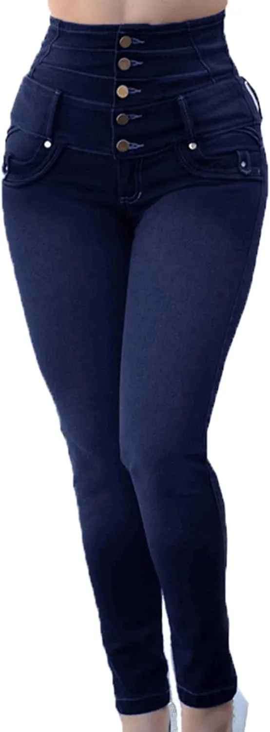 Women’s Skinny Denim Jeans – High Waisted 5 Button Up Super Stretch Classic Casual Slim Fit Denim Long Pants