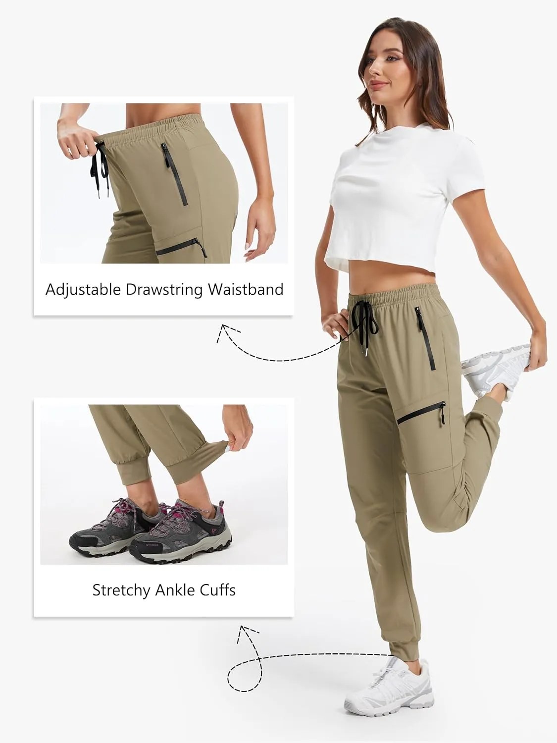 Womens Tall Joggers Hiking Pants 30/32/34 Inseam Cargo Lightweight Quick Dry 4 Pockets Travel Athletic UPF50 