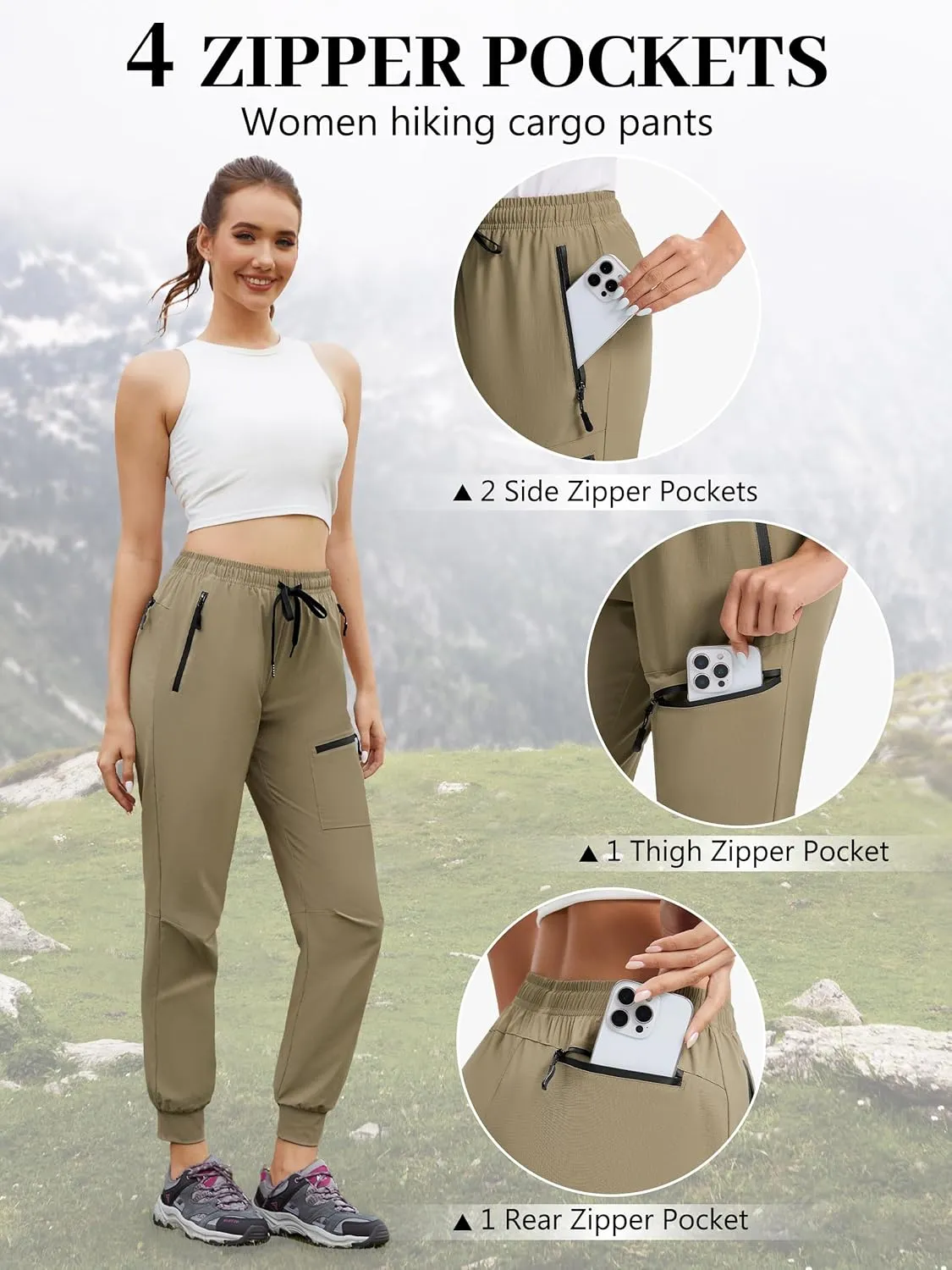 Womens Tall Joggers Hiking Pants 30/32/34 Inseam Cargo Lightweight Quick Dry 4 Pockets Travel Athletic UPF50 