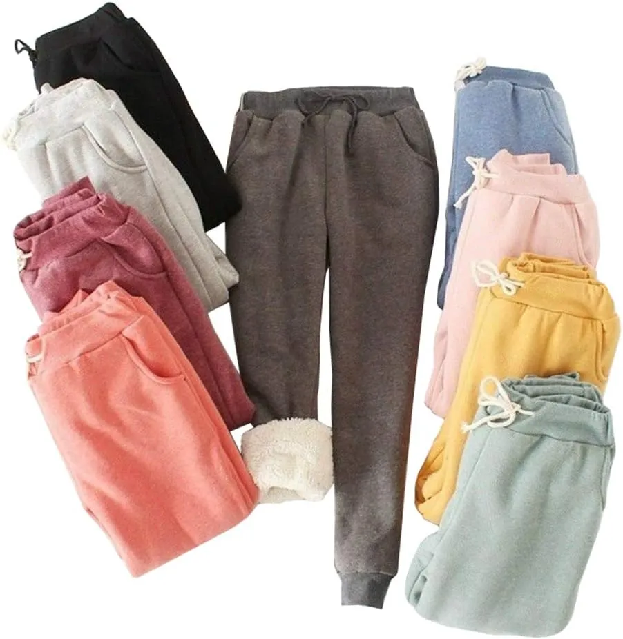YM YOUMU Women Winter Warm Fleece Lined Sweatpants Casual Drawstring Joggers Pants Harem Trouser with Pockets