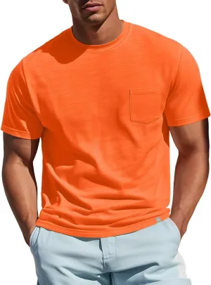 Zengjo Mens Pocket T Shirts Short Sleeve Cotton Slub Jersey Crewneck Plain Casual Soft Basic Tee