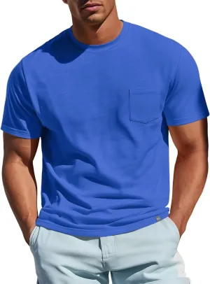 Zengjo Mens Pocket T Shirts Short Sleeve Cotton Slub Jersey Crewneck Plain Casual Soft Basic Tee