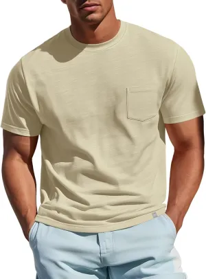 Zengjo Mens Pocket T Shirts Short Sleeve Cotton Slub Jersey Crewneck Plain Casual Soft Basic Tee