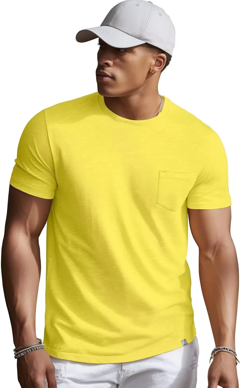 Zengjo Mens Pocket T Shirts Short Sleeve Cotton Slub Jersey Crewneck Plain Casual Soft Basic Tee