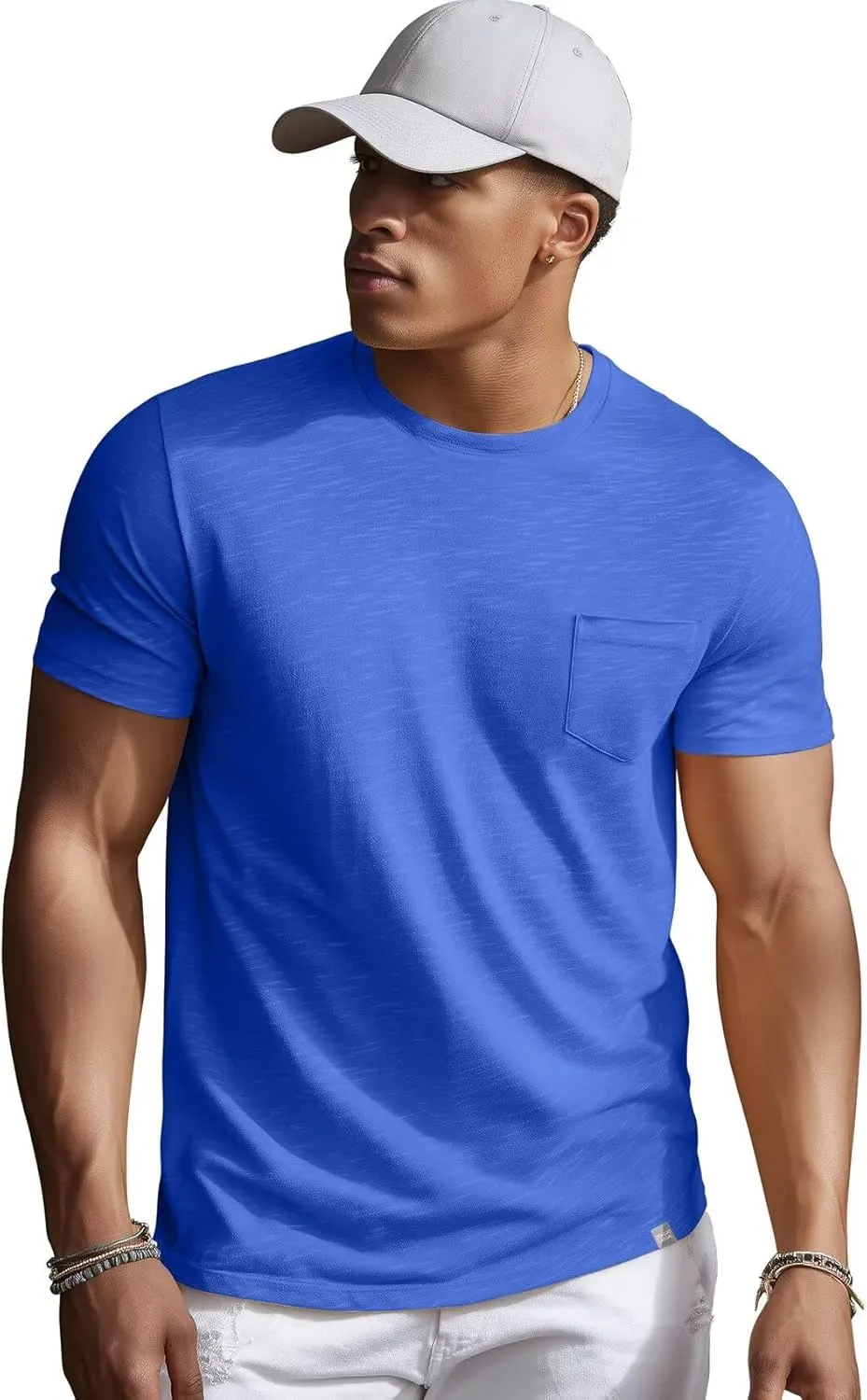 Zengjo Mens Pocket T Shirts Short Sleeve Cotton Slub Jersey Crewneck Plain Casual Soft Basic Tee