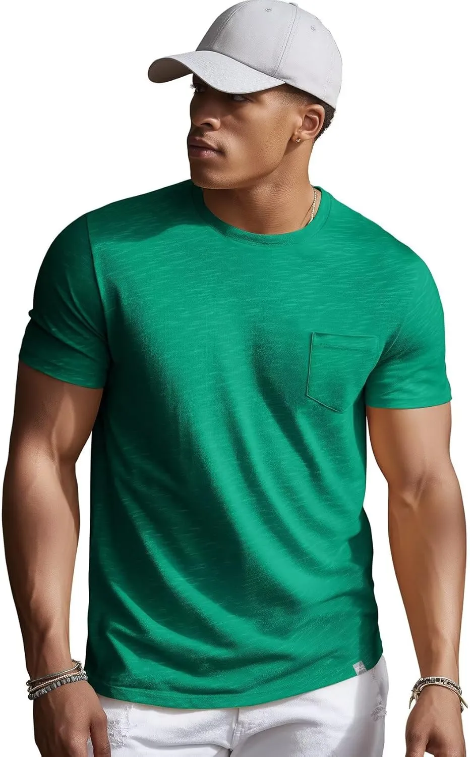 Zengjo Mens Pocket T Shirts Short Sleeve Cotton Slub Jersey Crewneck Plain Casual Soft Basic Tee