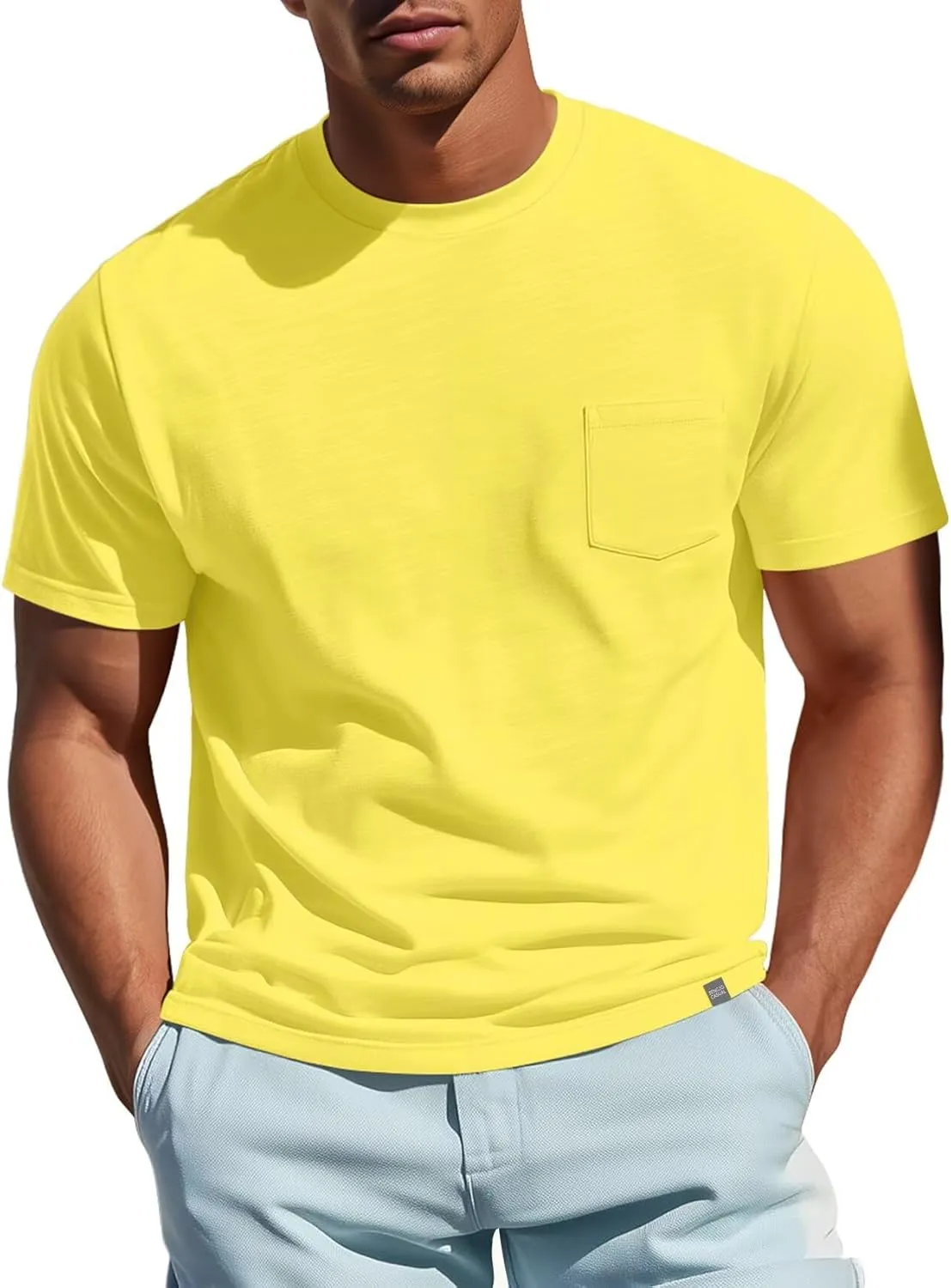 Zengjo Mens Pocket T Shirts Short Sleeve Cotton Slub Jersey Crewneck Plain Casual Soft Basic Tee