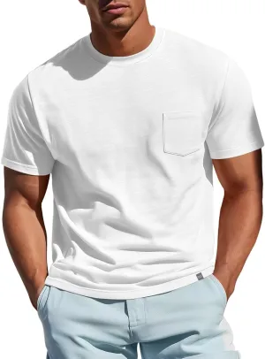 Zengjo Mens Pocket T Shirts Short Sleeve Cotton Slub Jersey Crewneck Plain Casual Soft Basic Tee