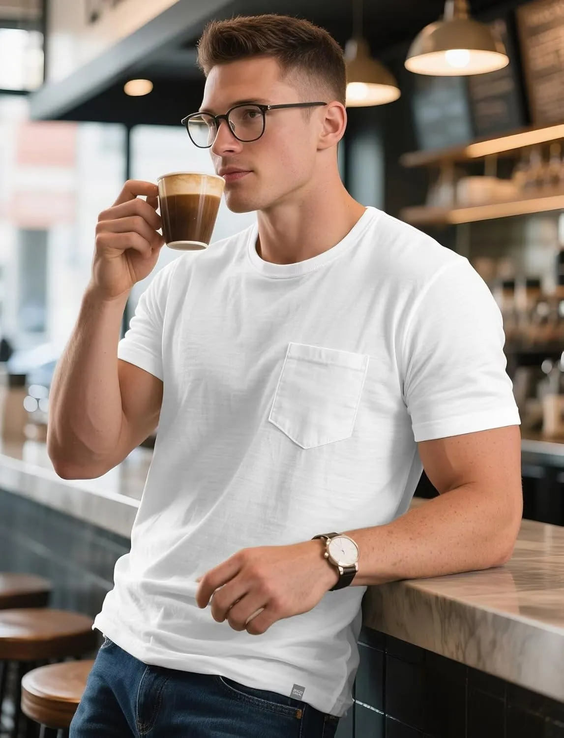 Zengjo Mens Pocket T Shirts Short Sleeve Cotton Slub Jersey Crewneck Plain Casual Soft Basic Tee