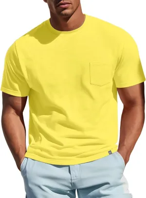 Zengjo Mens Pocket T Shirts Short Sleeve Cotton Slub Jersey Crewneck Plain Casual Soft Basic Tee