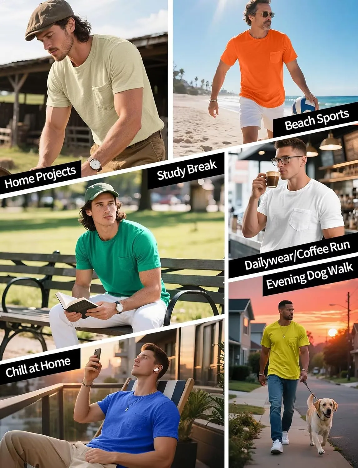 Zengjo Mens Pocket T Shirts Short Sleeve Cotton Slub Jersey Crewneck Plain Casual Soft Basic Tee