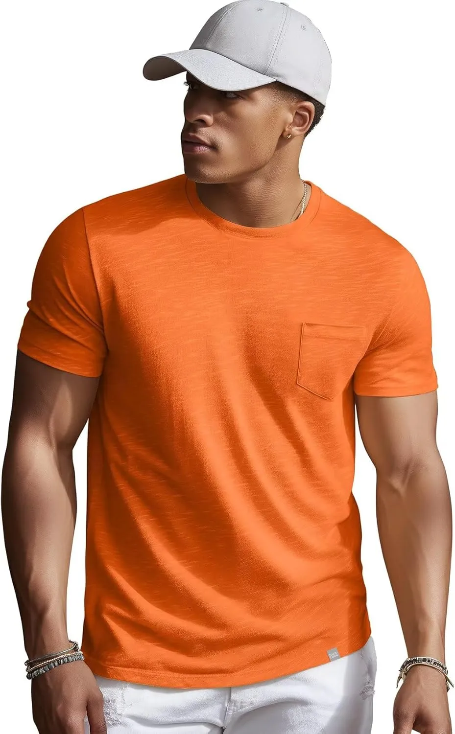 Zengjo Mens Pocket T Shirts Short Sleeve Cotton Slub Jersey Crewneck Plain Casual Soft Basic Tee