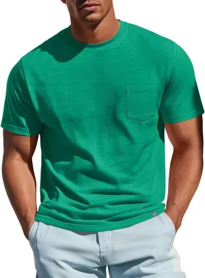 Zengjo Mens Pocket T Shirts Short Sleeve Cotton Slub Jersey Crewneck Plain Casual Soft Basic Tee