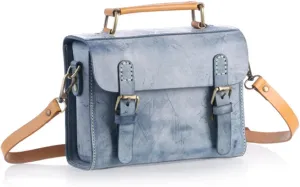 ZengSong Handmade Vegetable Tanned Leather Bag Hand-held Messenger Bag Cowhide Leather Retro Women's Bag(Urban Blue)