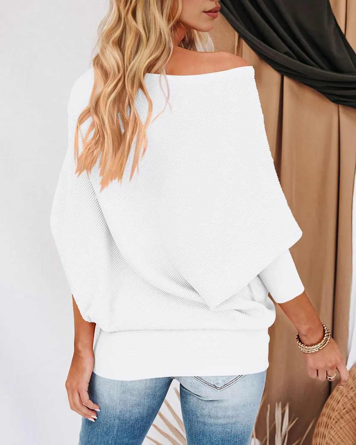 Zenlonr Women's Fall Sweaters 2025 Casual Long Batwing Sleeve Loose Off Shoulder Knit Pullovers Jumper Tops