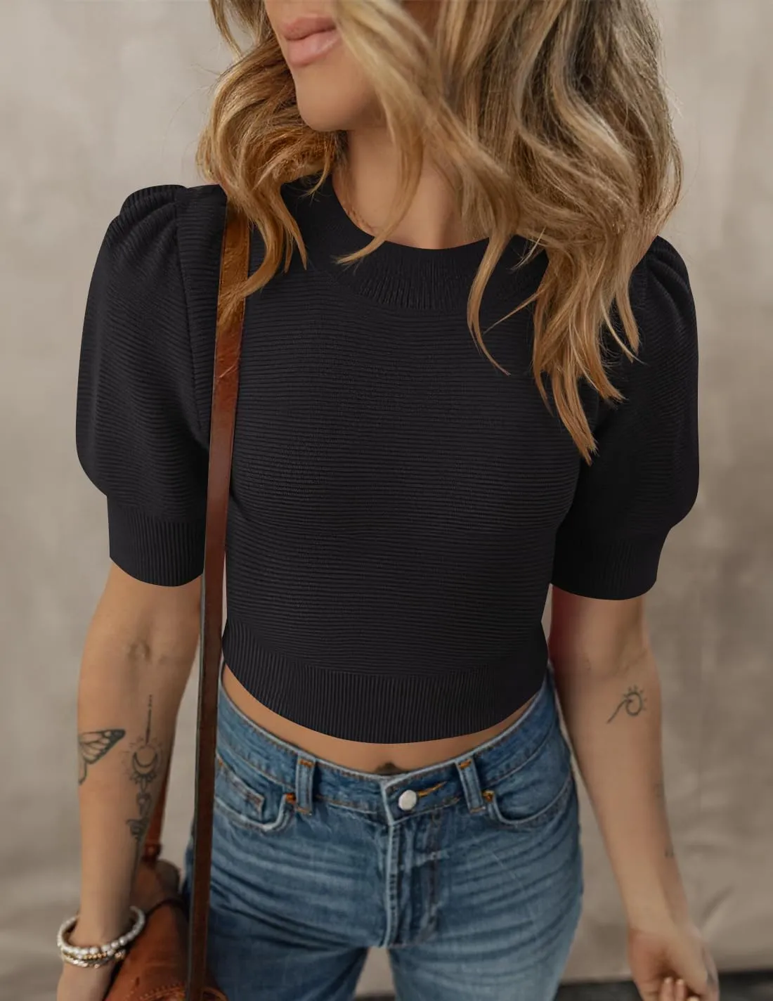 ZESICA Women's Summer Crop Tops Casual Short Sleeve Crew Neck Ribbed Knit Sweaters 2025 Trendy Clothes Outfits
