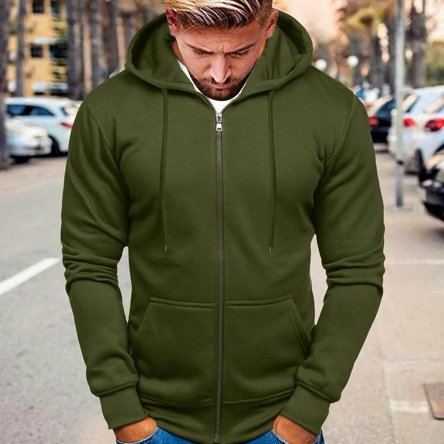Zip Up Hoodie Men Mens Full Zip Casual Pullover Hoodies Fall Winter Work Sweatshirt Long Sleeve Drawstring Hoodies