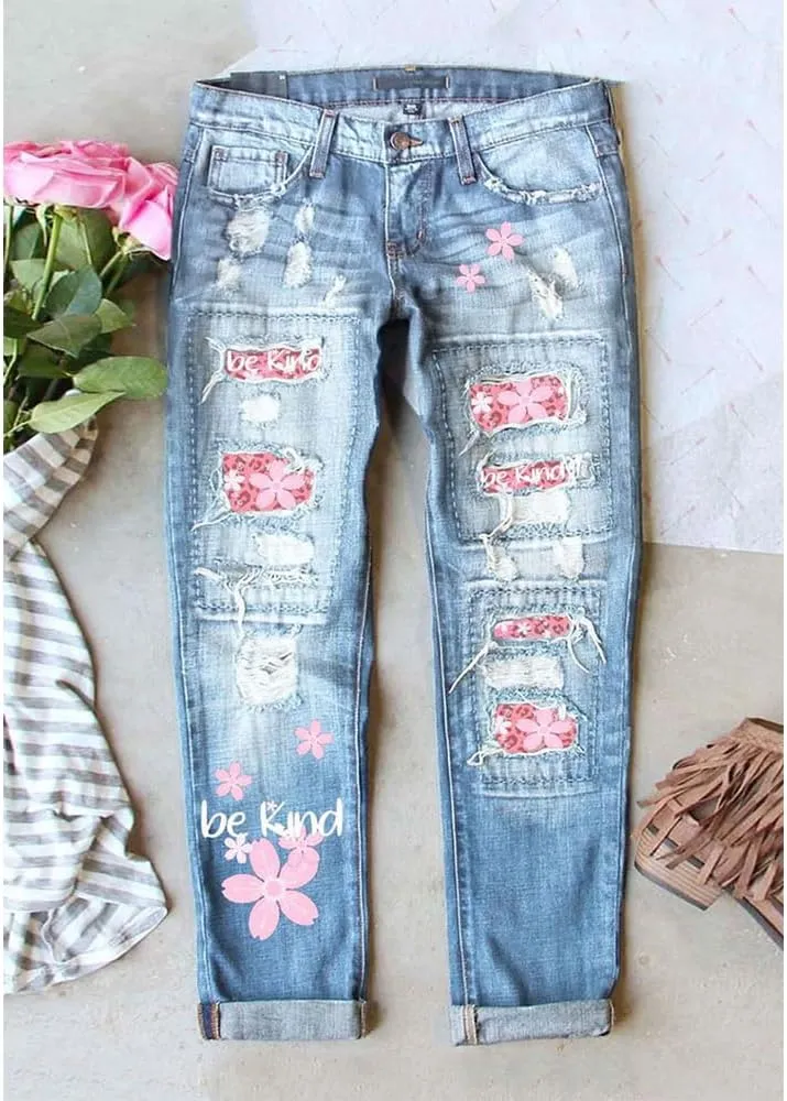 ZOCAVIA Women Trendy Denim Jeans Plaid Patch Ripped Low Pro Distressed Stretch Skinny Cute Boyfriend Pant for Women with Hole