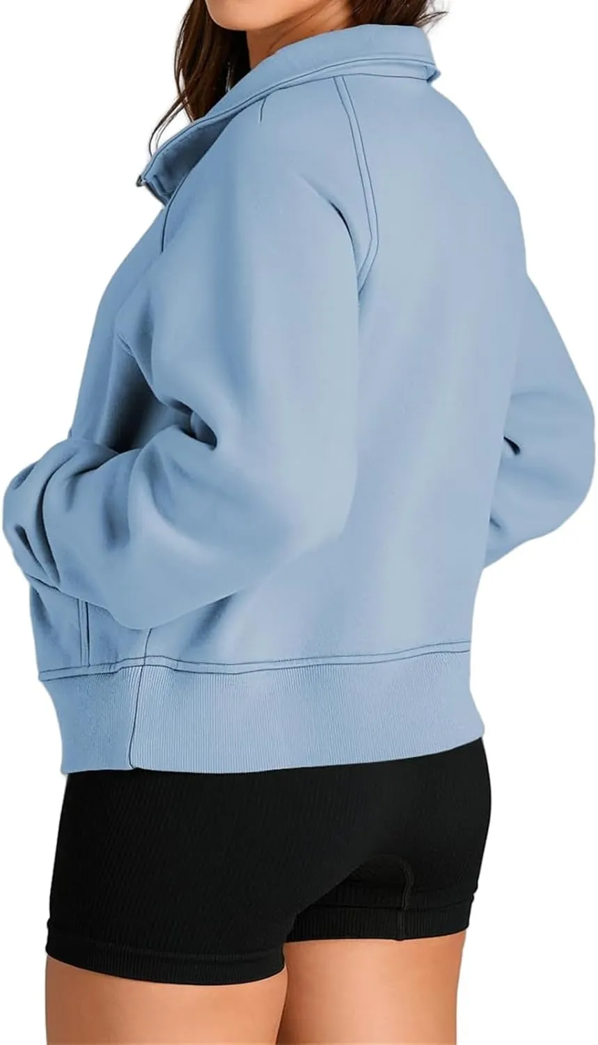 ZWRXW Womens Oversized Half Zip Sweatshirts Long Sleeve Stand Collared Solid Pullover Fall Fashion Fleece Outfits with Pocket